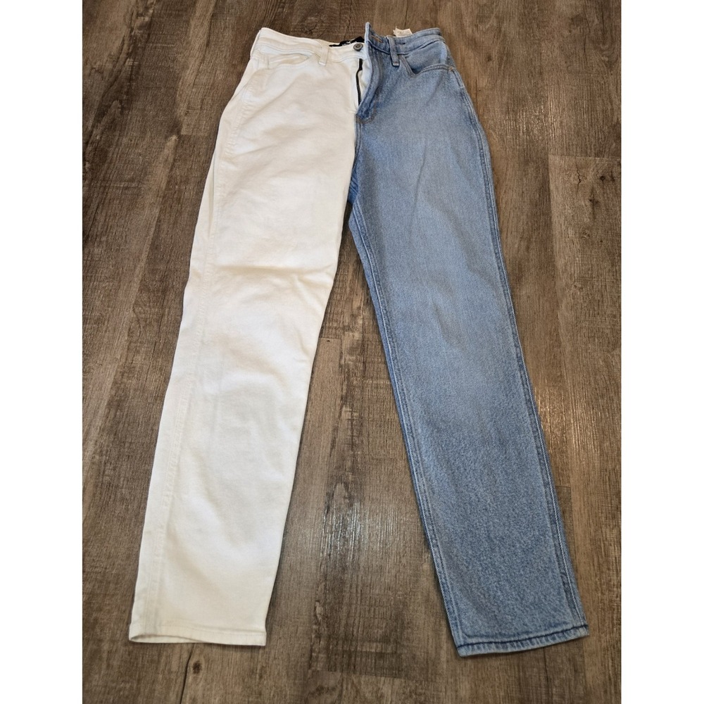 Hollister Jeans Size 1R W25 L27 Womens Ultra High Rise Mom Half Split Blue White